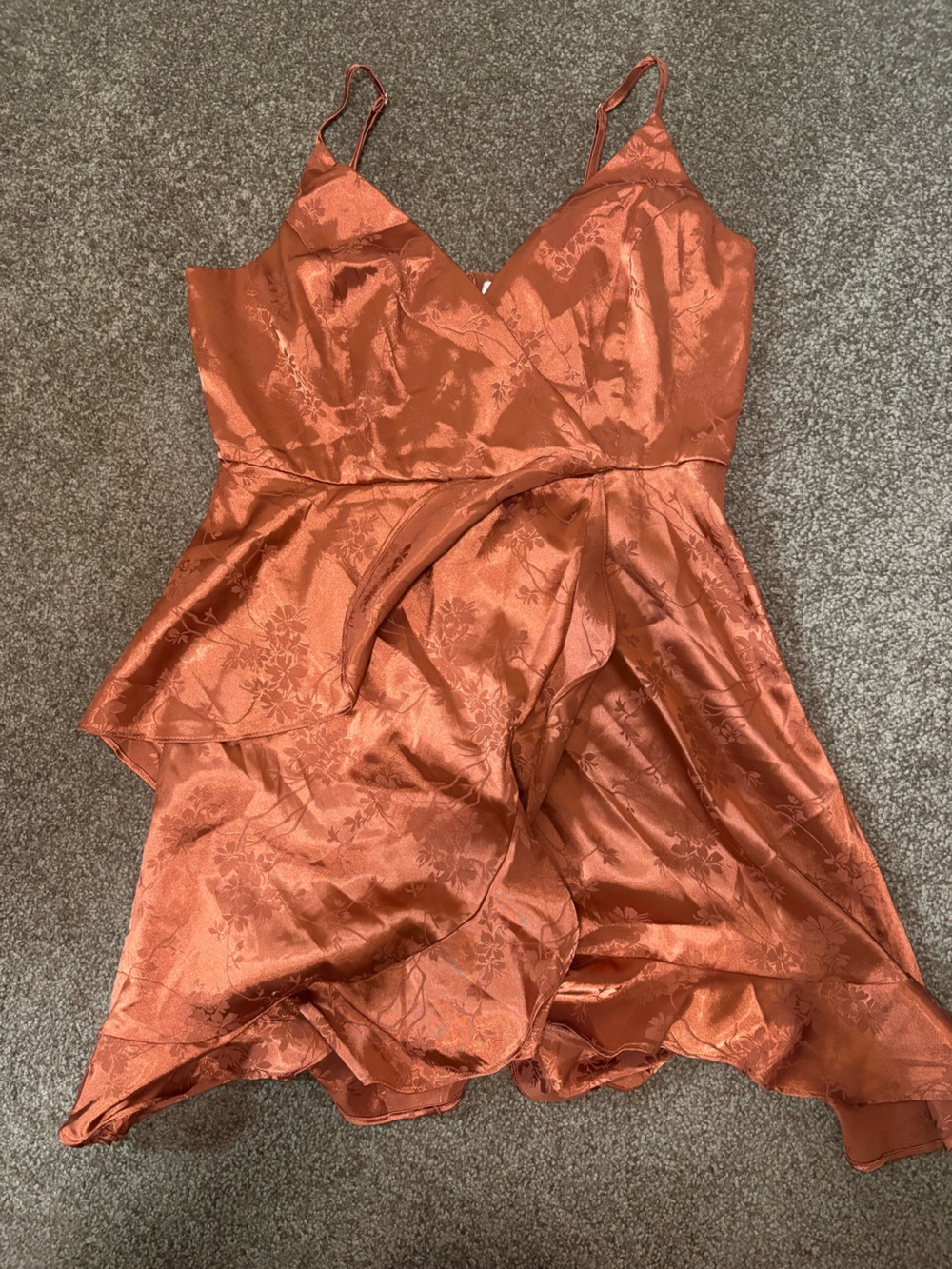 Satin Floral Dress - Rust